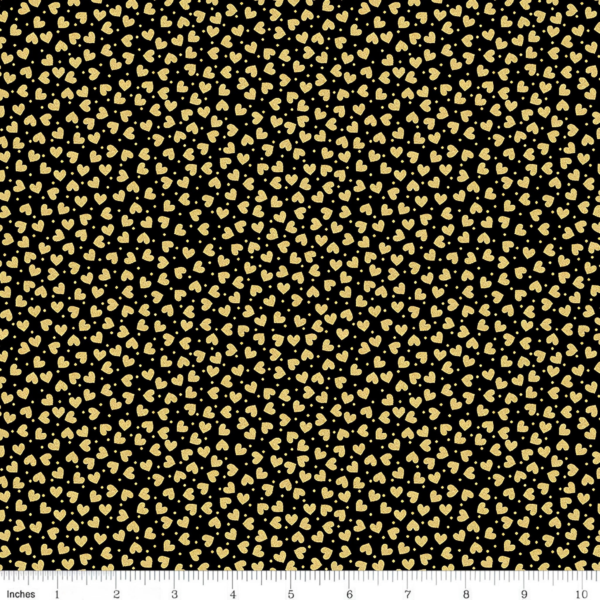Metallic gold small hearts black fabric for makeup bags zip pouches tote bags gift bags Valentine's Day Mother's Day birthday décor and quilting projects