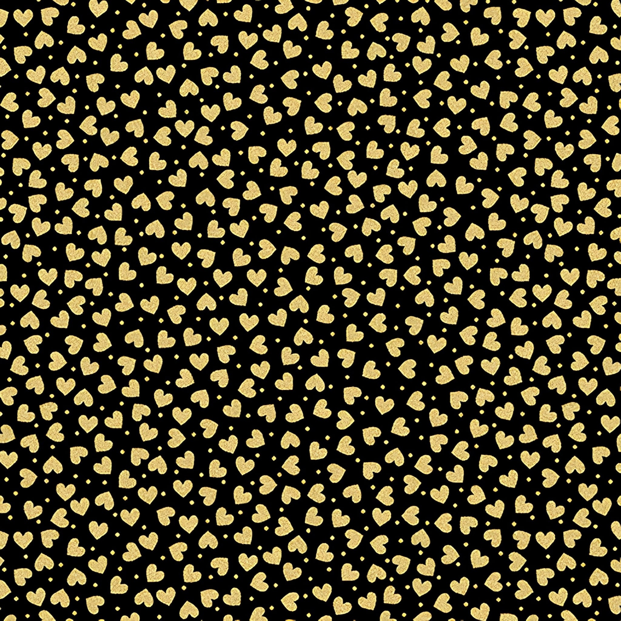 Metallic gold hearts black fabric for makeup bags zip pouches tote bags gift bags Valentine's Day Mother's Day birthday décor and quilting projects