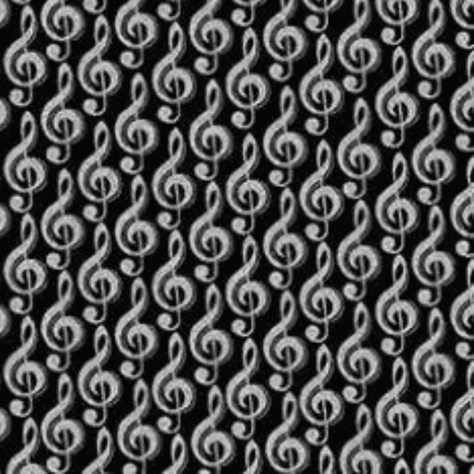 Black Silver Metallic Treble G Clef Music Fabric - Three Wishes Patchwork Fabric