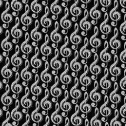 Black Silver Metallic Treble G Clef Music Fabric - Three Wishes Patchwork Fabric