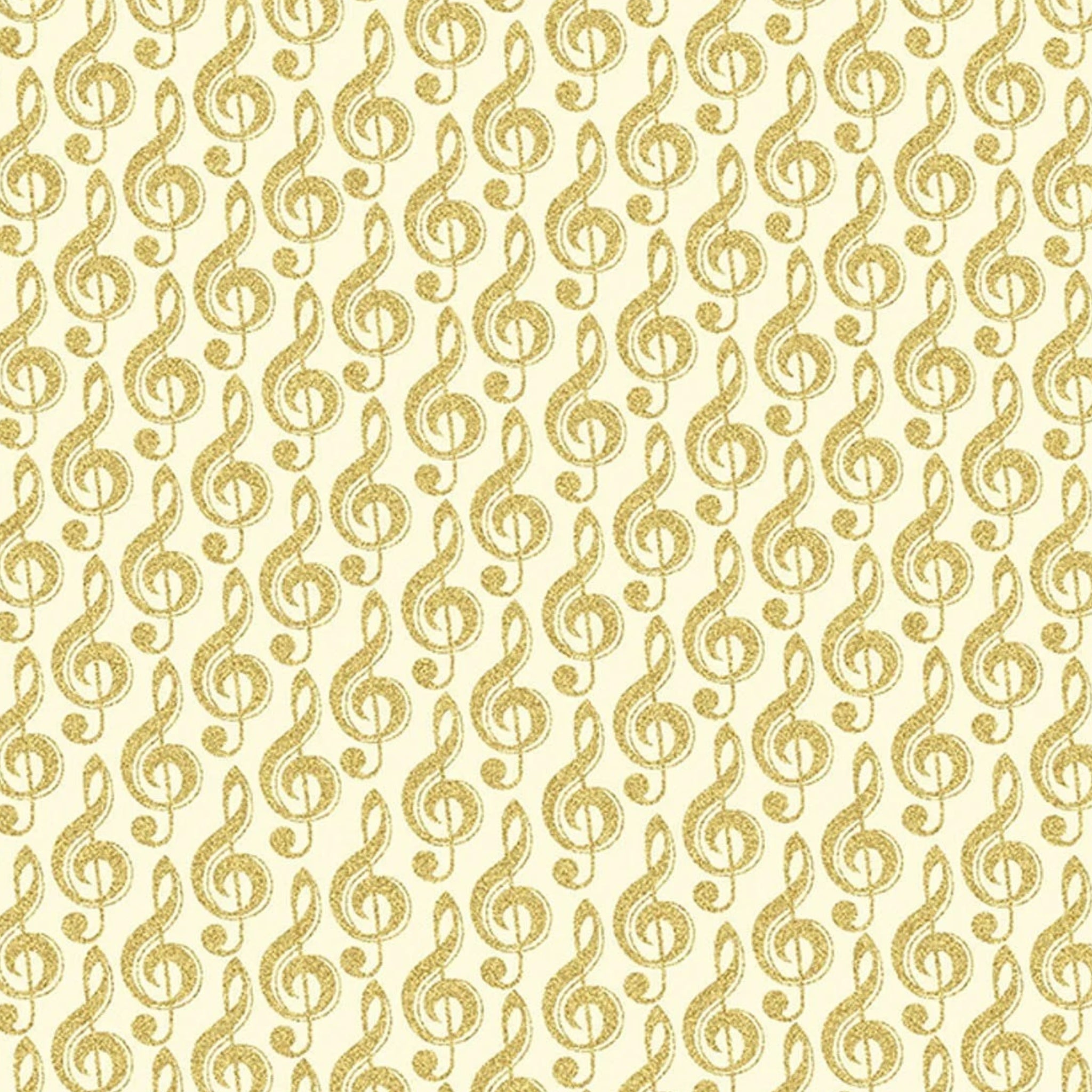 Metallic gold treble clef G clef music notes cream fabric for music quilts music book bags teacher gifts and patchwork projects