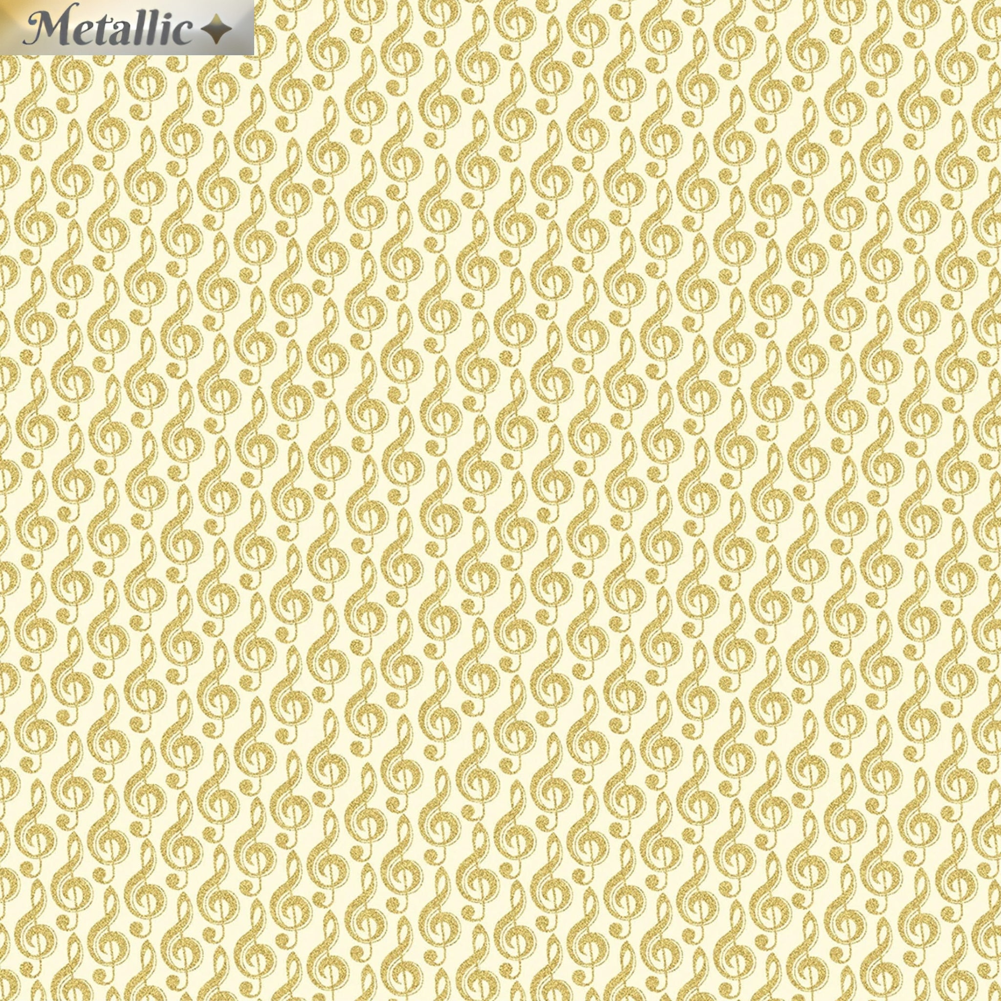 Metallic gold small treble clef G clef music notes cream fabric for music quilts music book bags teacher gifts and patchwork projects