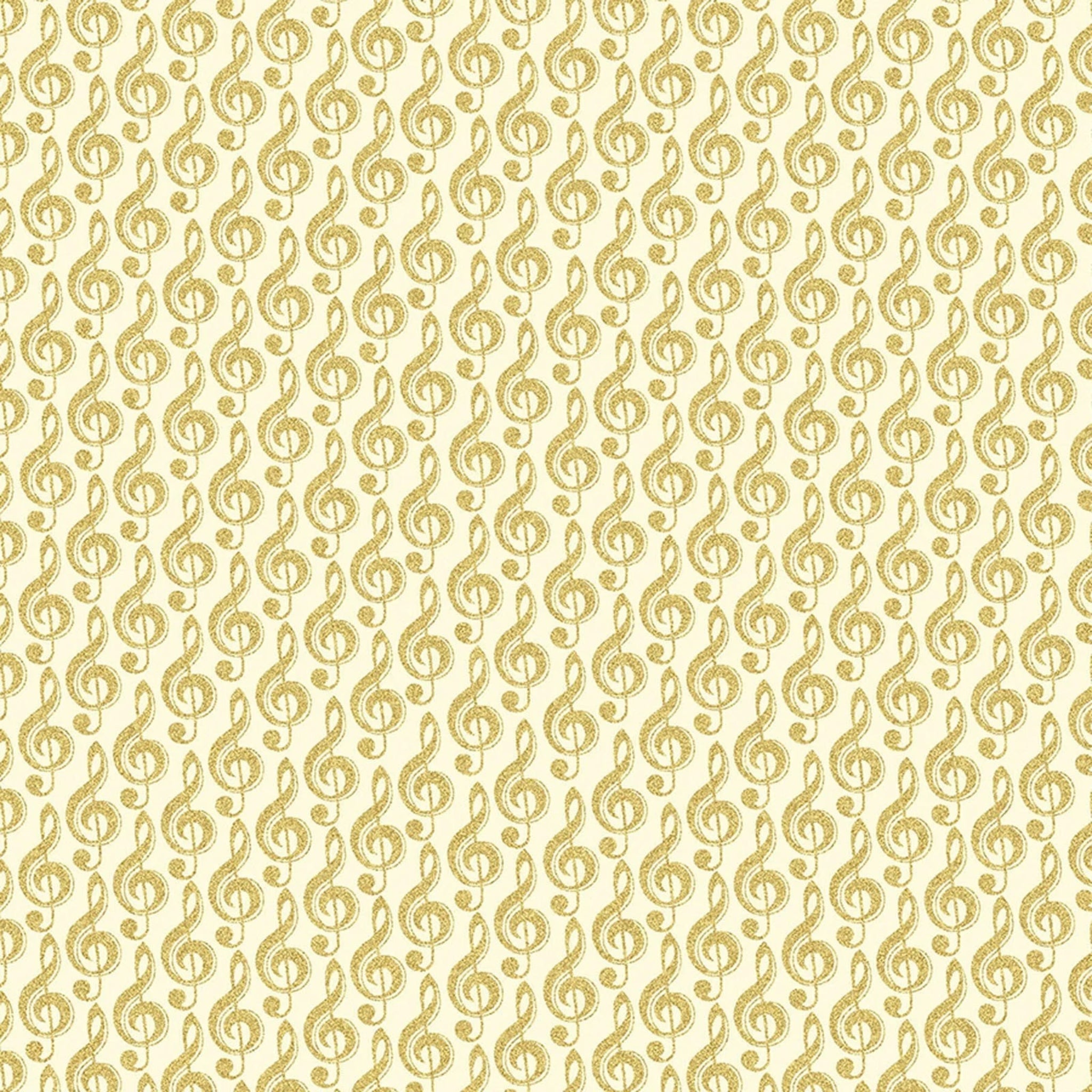 Metallic gold tiny treble clef G clef music notes cream fabric for music quilts music book bags teacher gifts and patchwork projects
