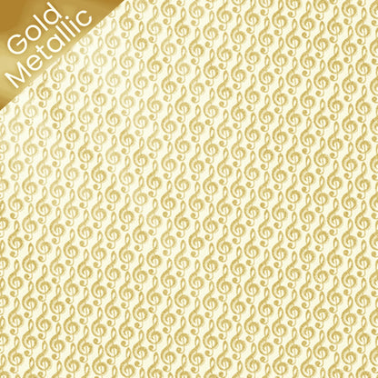 Gold Metallic Treble G Clef Music Fabric - Three Wishes Patchwork Fabric