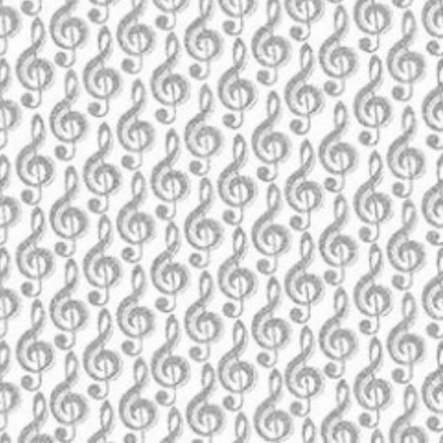 Silver Metallic Treble G Clef Music Fabric - Three Wishes Patchwork Fabric