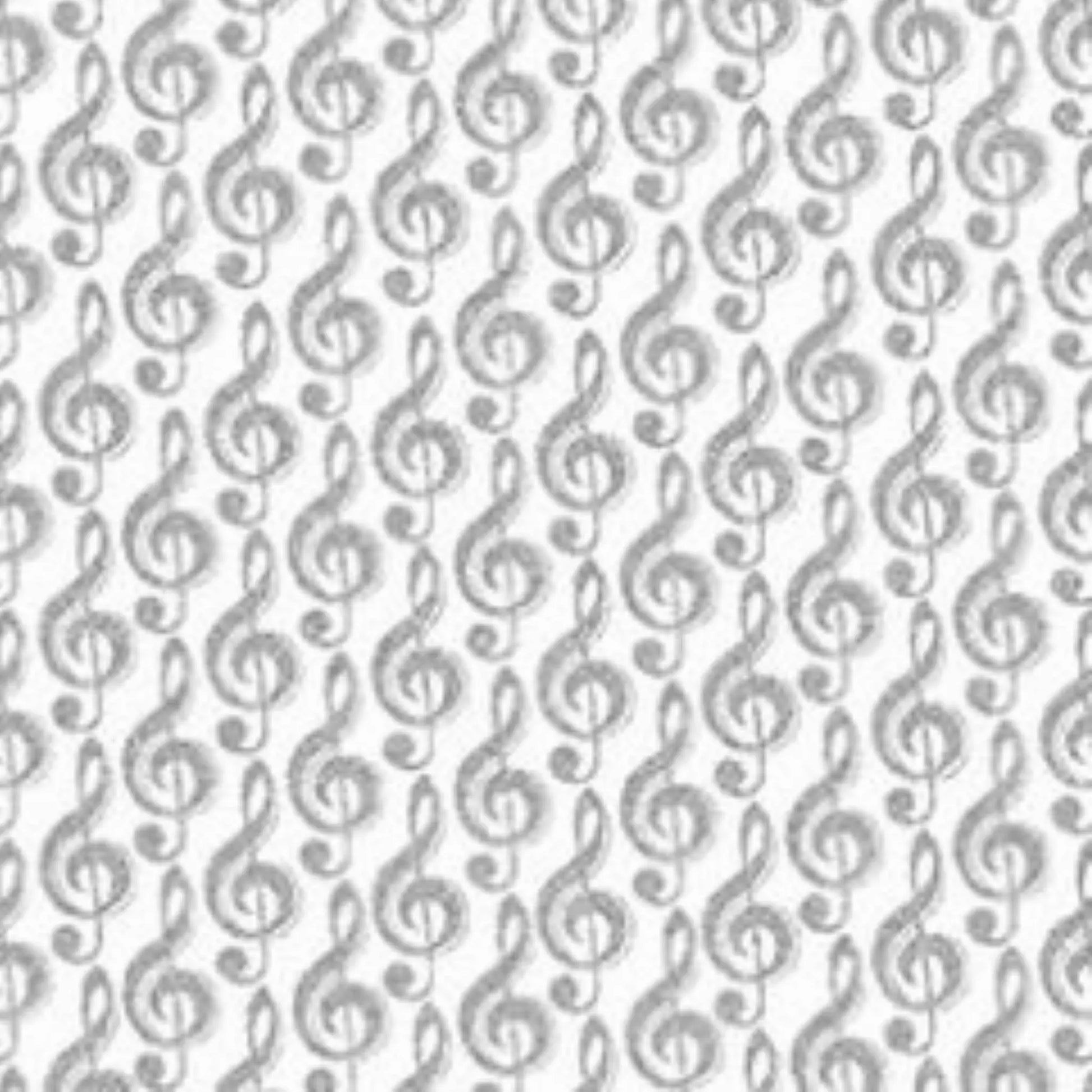 Silver Metallic Treble G Clef Music Fabric - Three Wishes Patchwork Fabric