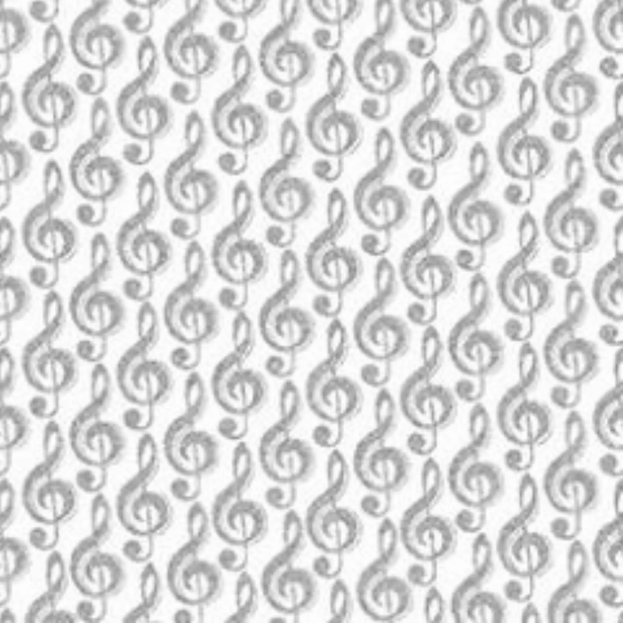 Silver Metallic Treble G Clef Music Fabric - Three Wishes Patchwork Fabric