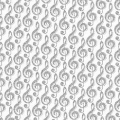 Silver Metallic Treble G Clef Music Fabric - Three Wishes Patchwork Fabric