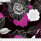 Large blooms berry magenta white black pearlescent fabric for elegant quilts and sophisticated patchwork projects