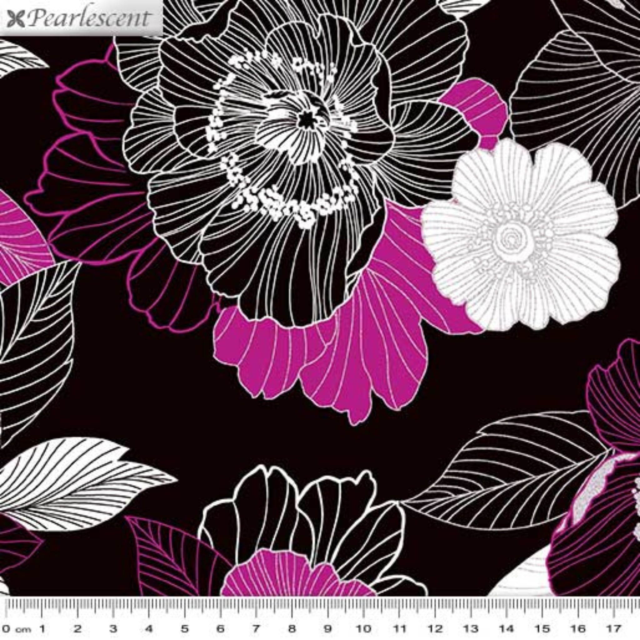 Large blooms berry magenta white black pearlescent fabric for elegant quilts and sophisticated patchwork projects