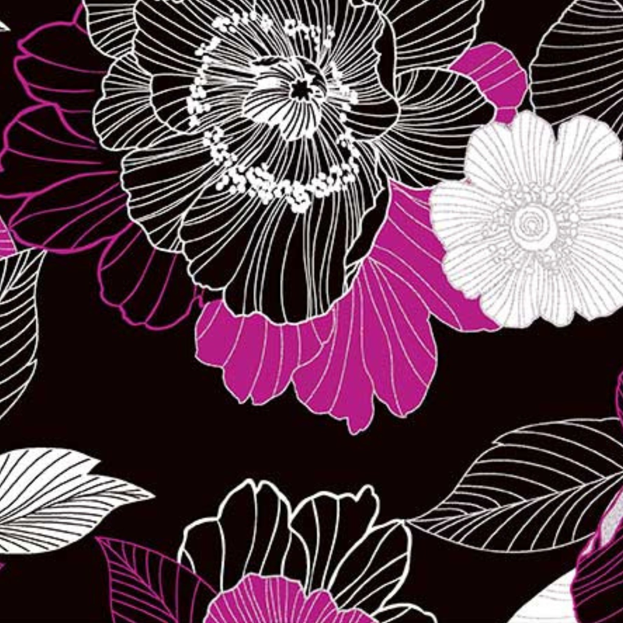 Large blooms berry magenta white black pearlescent fabric for elegant quilts and sophisticated patchwork projects