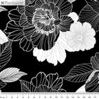 Large blooms white grey black pearlescent fabric for elegant quilts and sophisticated patchwork projects