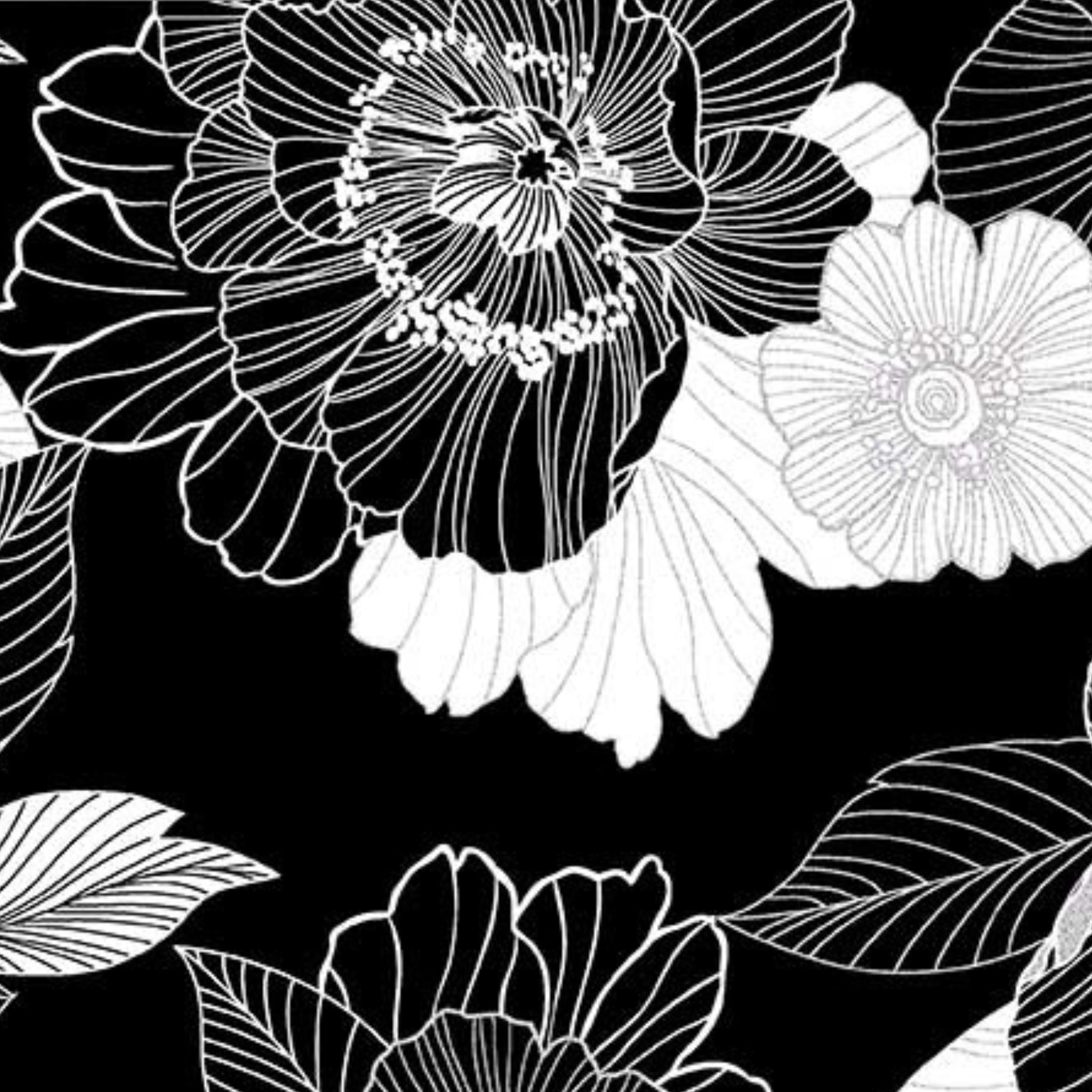 Large blooms white grey black pearlescent fabric for elegant quilts and sophisticated patchwork projects