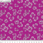 Delicate flower sprigs silver berry pink pearlescent fabric for elegant quilts and sophisticated patchwork projects
