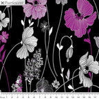 Garden florals magenta pink black pearlescent fabric for elegant quilts and sophisticated patchwork projects