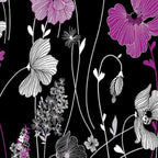 Garden florals magenta pink black pearlescent fabric for elegant quilts and sophisticated patchwork projects