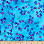 Scattered hydrangea florets cobalt blue navy mauve bright watercolour turquoise background digital print fabric for garden quilts children's projects summer bags and zip pouches