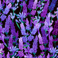Packed lavender sprigs violet purple lilac periwinkle blue dark green stems black background digital print fabric for garden quilts table runners lavender lover gifts and zip pouches
