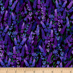 Packed lavender sprigs violet purple lilac periwinkle blue dark green stems black background digital print fabric for garden quilts table runners lavender lover gifts and zip pouches