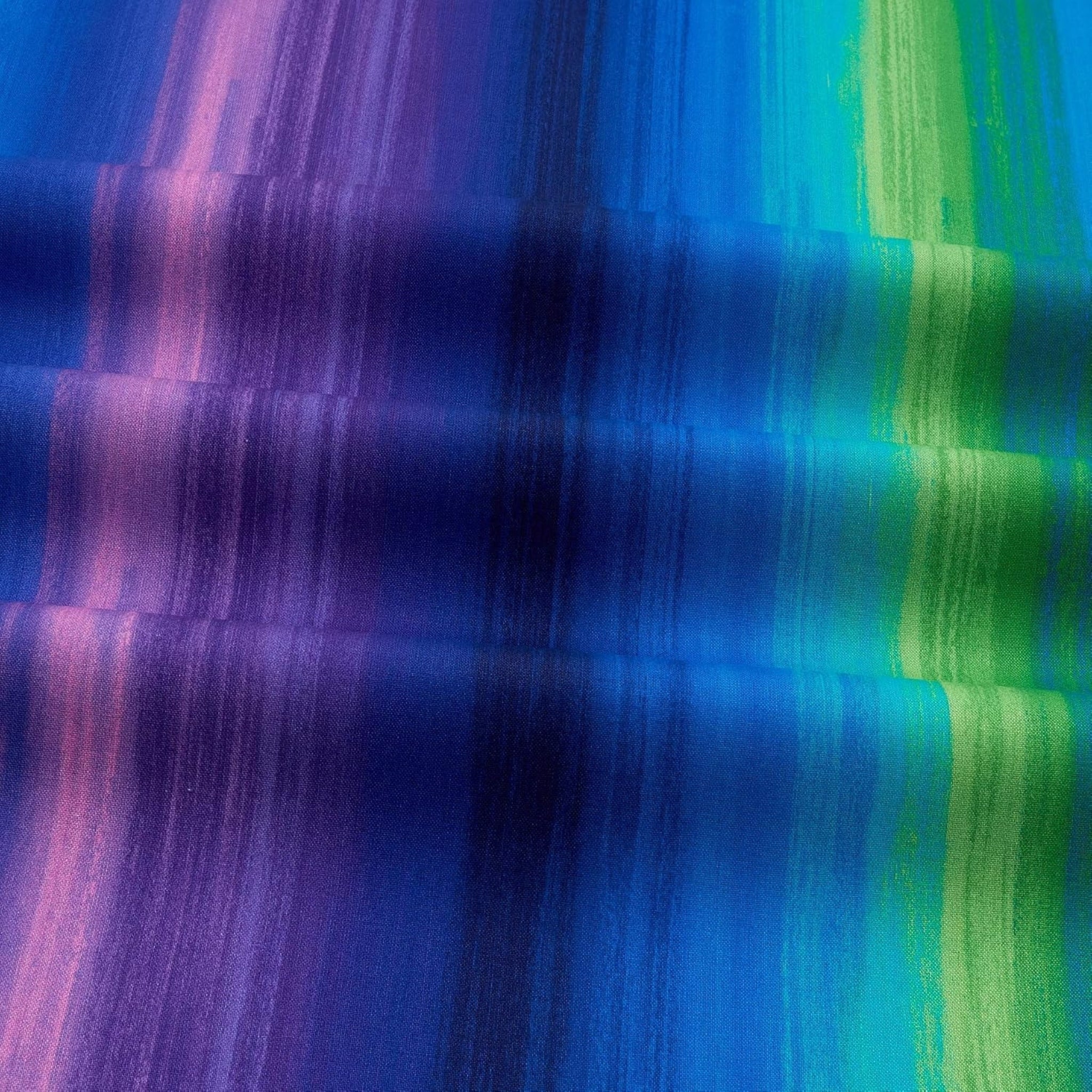 Painterly ombré stripe purple mauve cobalt blue teal iridescent sheen digital print fabric for bargello quilts lone star blocks cushion covers quilt backing tote bags and jacket linings