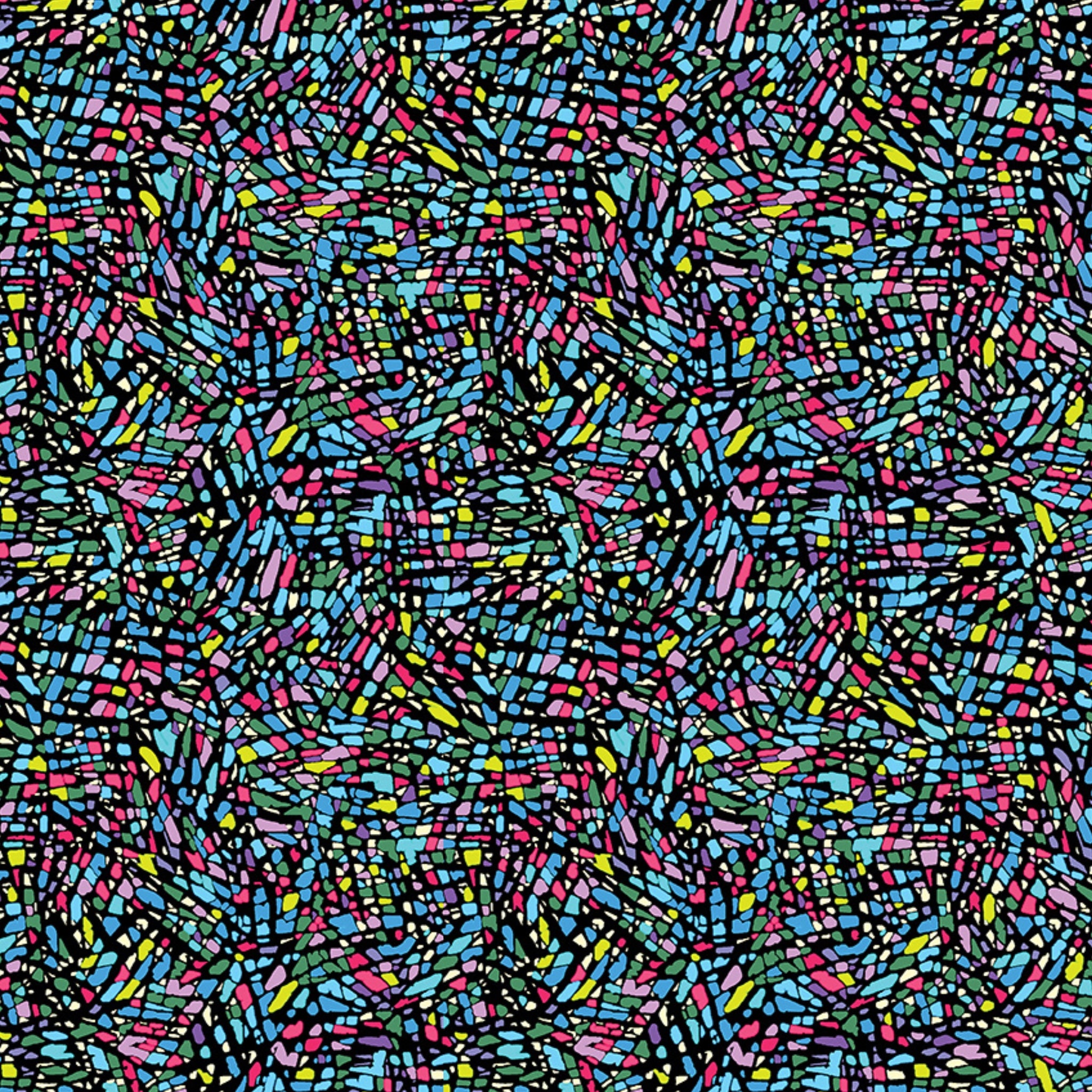 Stained glass mosaic pink blue turquoise yellow green purple fabric for modern quilts cushions tote bags and patchwork sewing projects