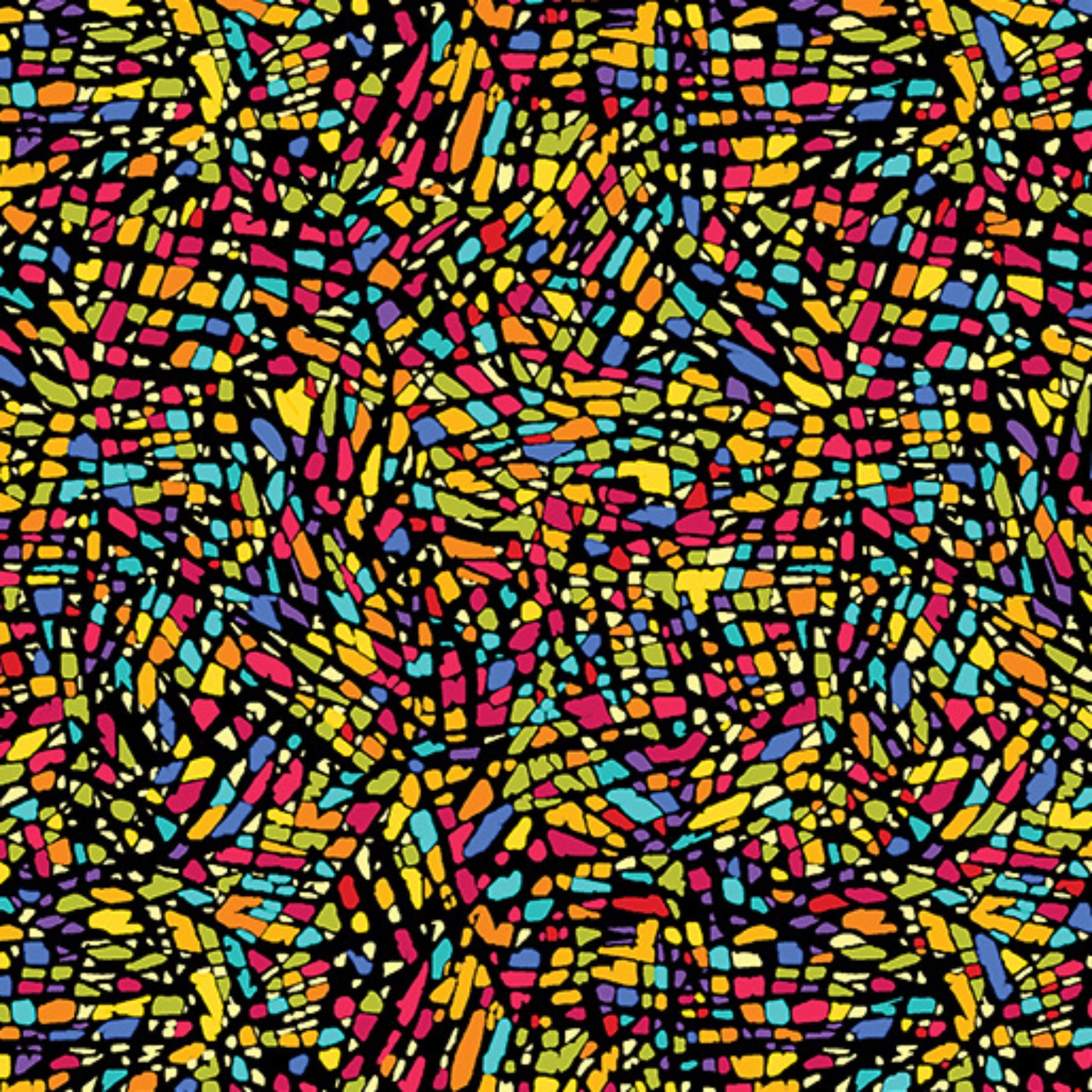 Stained glass mosaic yellow orange red turquoise blue fabric for modern quilts cushions tote bags and patchwork sewing projects