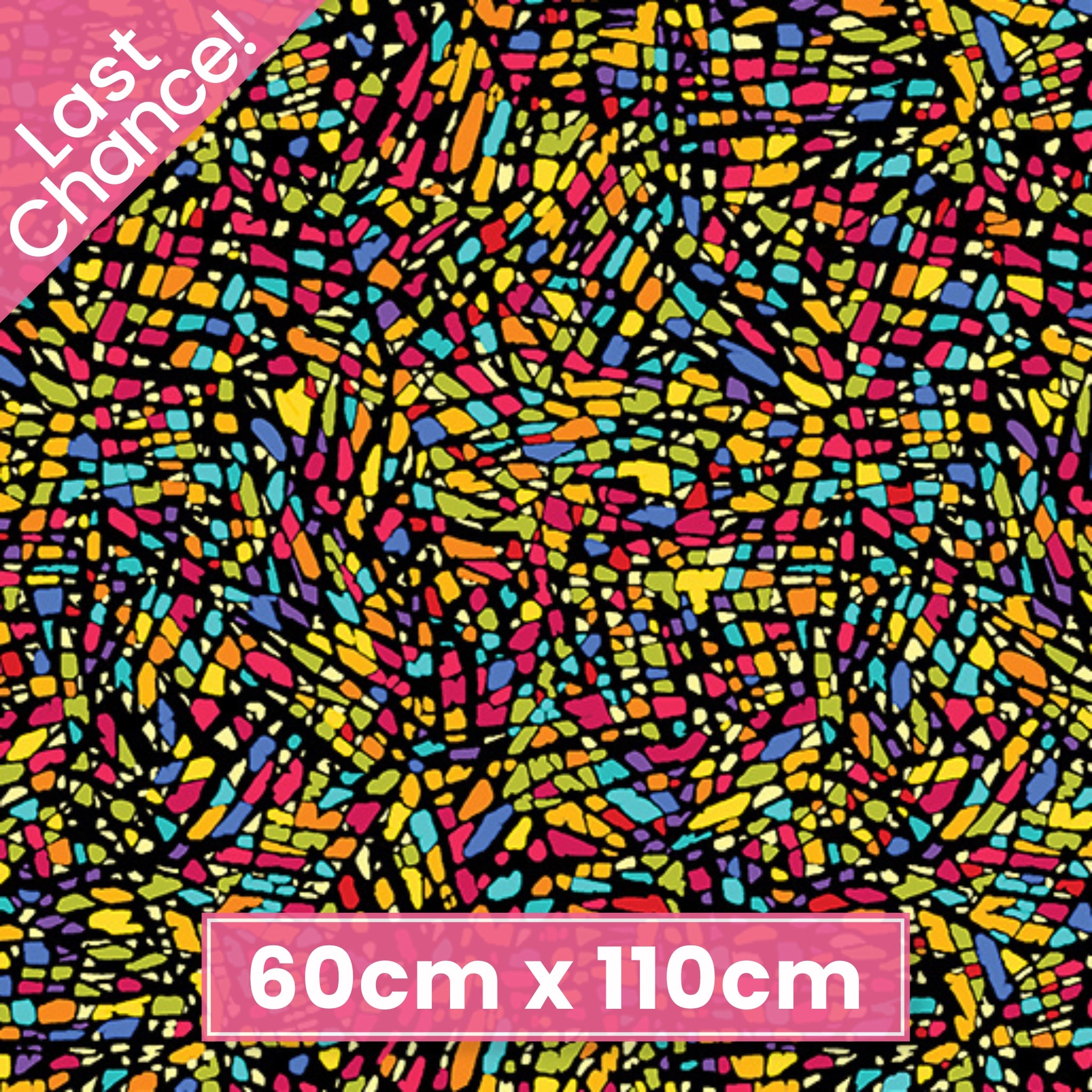 Stained glass mosaic yellow orange red turquoise blue fabric for modern quilts cushions tote bags and patchwork sewing projects