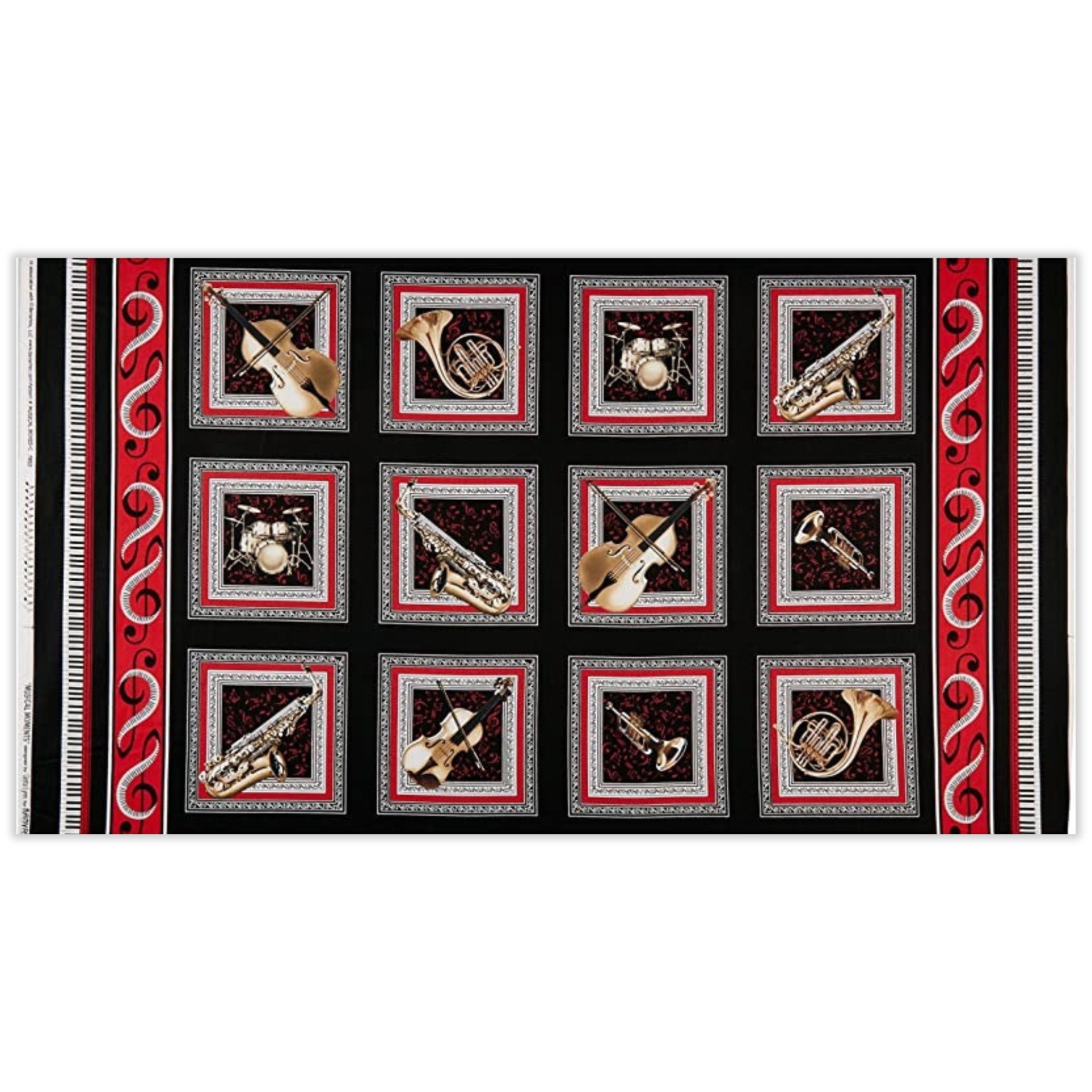 Musical Moments boxes panel black fabric trumpet piano saxophone cello violin for music teacher gifts musician quilts
