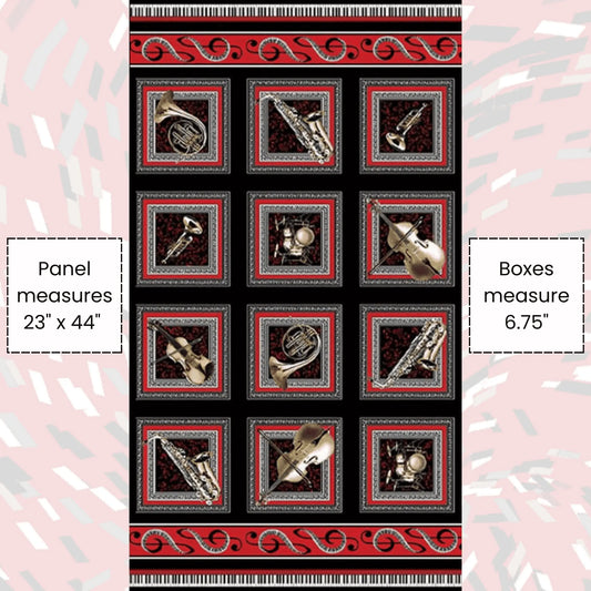 Musical Moments: Boxes Panel (Black) - Kanvas Studio for Benartex - Three Wishes Patchwork Fabric