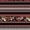 Black white red music stripe fabric with musical notes instruments piano keys for music teacher gifts musician quilts