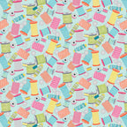 Colourful thread spools bobbins pink lime orange teal turquoise novelty sewing fabric for quilts zip pouches machine covers sewing room décor patchwork projects