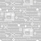 Sewing machine illustrations makers quotes words light grey novelty sewing themed fabric for quilts craft room décor tote bags patchwork projects
