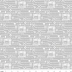 Sewing machine illustrations makers quotes words light grey novelty sewing themed fabric for quilts craft room décor tote bags patchwork projects