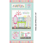 My Happy Place sewing room panel sewing machine dress form ironing board thread spools novelty fussy cut quilting cotton wall hanging cushion covers bag panels