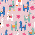 Cute novelty llamas teal blue white colourful saddles pink blooms pink background fabric for girls quilts tween bedroom projects and novelty patchwork sewing