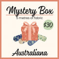 Australiana mystery box 5 metres native animals flora fauna cockatoos waratahs eucalyptus discount quilting cotton fabric quilts patchwork sewing projects
