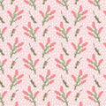 Australian bottlebrush flowers on pink quilting cotton patchwork fabric for sewing projects