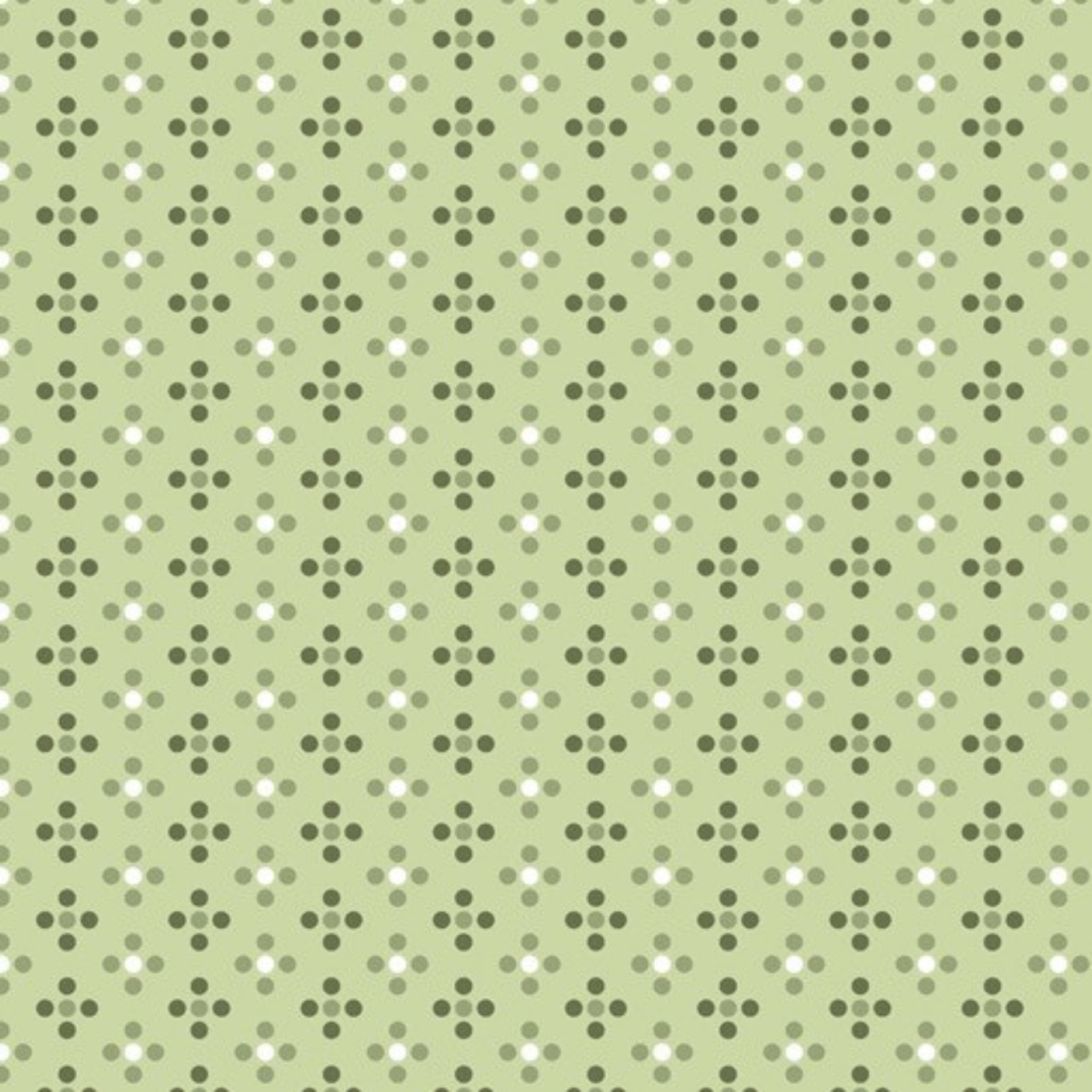 Flower-shaped geometric dots on pale green quilting cotton patchwork fabric blender for sewing projects
