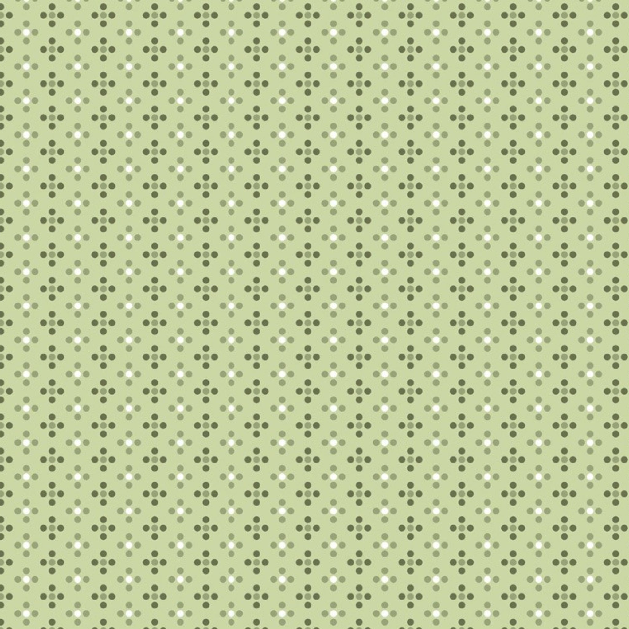 Flower-shaped geometric dots on pale green quilting cotton patchwork fabric blender for sewing projects