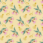 Gum blossoms pink coral butter yellow fabric for Australian-themed quilts and patchwork projects