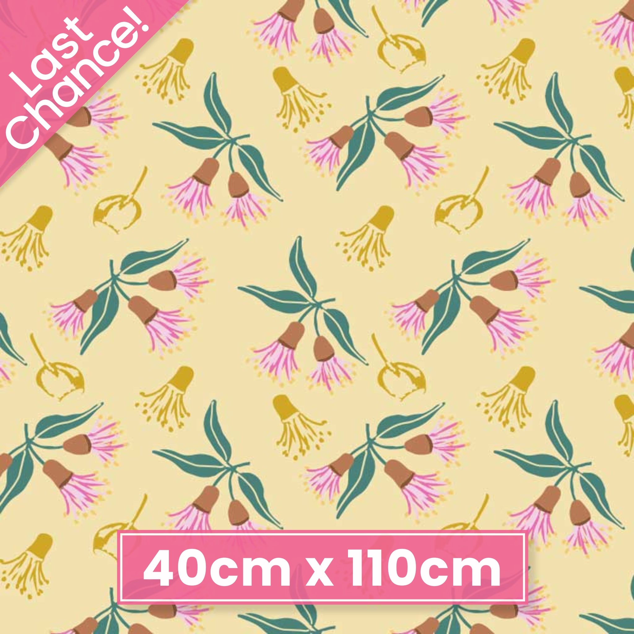 Gum blossoms pink coral butter yellow fabric for Australian-themed quilts and patchwork projects