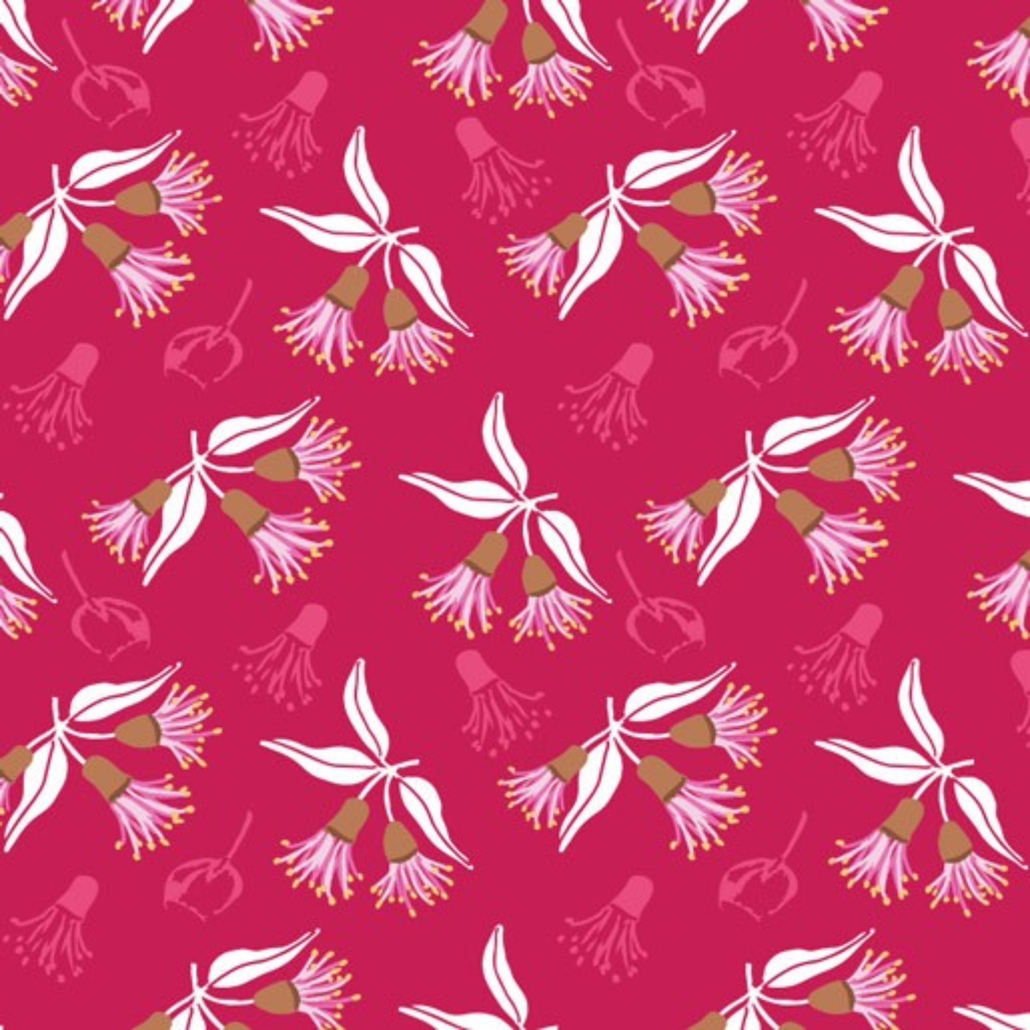 Gum blossoms cream coral fuchsia pink fabric for Australian-themed quilts and patchwork projects