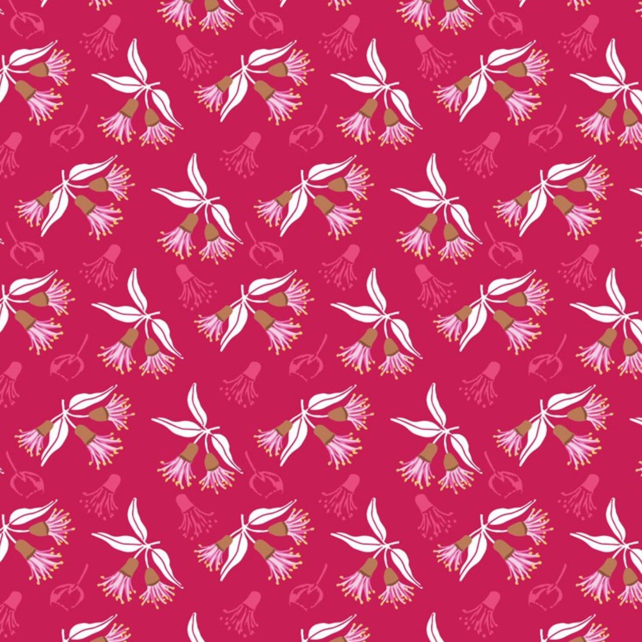 Gum blossoms native cream coral fuchsia pink fabric for Australian-themed quilts and patchwork projects