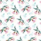 Gum blossoms pink aqua white fabric for Australian-themed quilts and patchwork projects