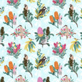 Native Australian flora fauna banksia protea birds aqua fabric for Australian-themed quilts and patchwork projects