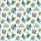 Native Australian flora fauna banksia protea birds aqua fabric for Australian-themed quilts and patchwork projects