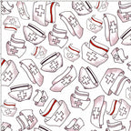 Novelty tossed nurse caps red black stripe cross details white fabric for nurse quilts scrub caps and healthcare gifts Loralie Harris Designs