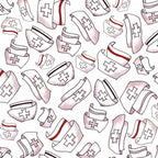 Novelty tossed nurse caps red black stripe cross details white fabric for nurse quilts scrub caps and healthcare gifts Loralie Harris Designs