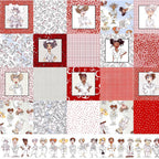 Novelty nurse medley panel red white with nurse portraits coordinates medical motifs and border strips fabric for nurse quilts wall hangings and healthcare gifts Loralie Harris Designs