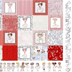 Novelty nurse medley panel red white with nurse portraits coordinates medical motifs and border strips fabric for nurse quilts wall hangings and healthcare gifts Loralie Harris Designs